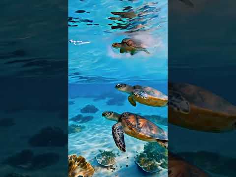 Underwater Symphony: Turtles Gliding in Crystal Clear Waters 🐢🌊 #TurtleTales #OceanBeauty #Magic