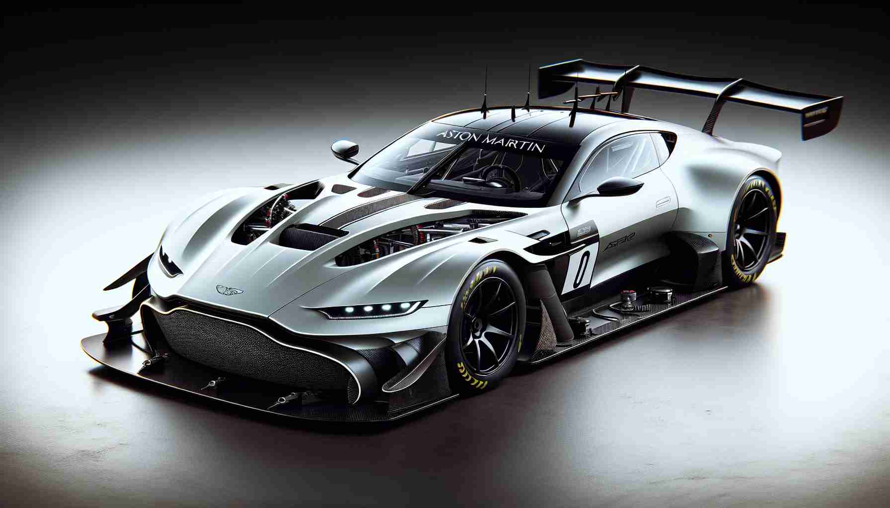 Realistic high-definition image of a speculated Aston Martin vehicle, potentially aimed at acquiring the talent of an accomplished younger race car driver and a renowned race car designer.