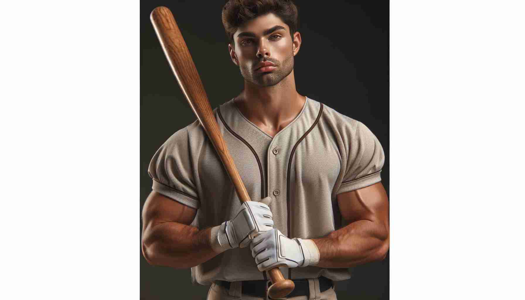 Realistic HD photo of a muscular Hispanic male baseball player in his prime standing tall with a mix of determination and anticipation in his eyes, having been nominated for a prestigious baseball accolade. He's wearing a standard baseball uniform with neutral colors, holding a baseball bat over his shoulder.