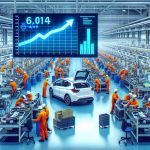 Generate a high-definition, realistic image representing the electric vehicle industry in Spain. Show a vibrant factory floor full of Spanish workers of different genders and descents, assembling cutting-edge electric vehicles. Include visuals of large screens displaying upward trending graphs indicating strong financial investments into the sector.