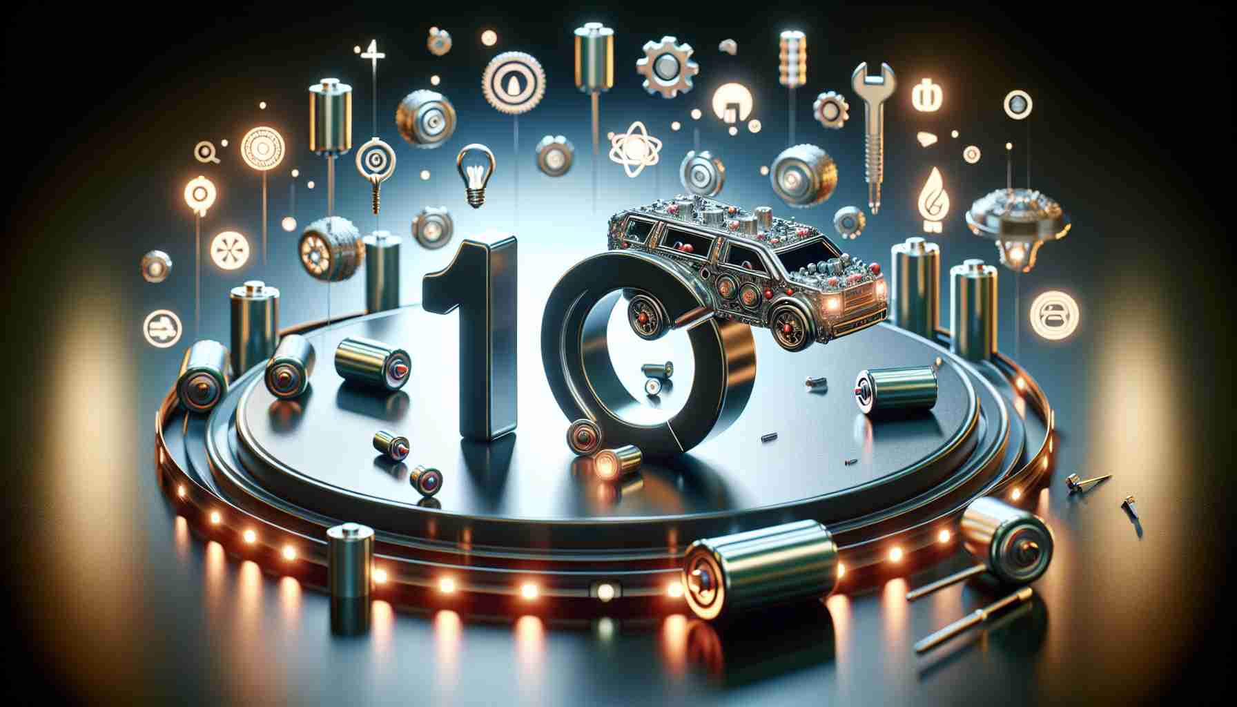 A high-definition, realistic image depicting the concept of a significant investment in battery technology by a well-known automobile manufacturing company. Show a stylized '10 Million' in bold, surrounded by symbols of batteries, energy, and technological advancement. The scene reflects optimism and forward-thinking, hinting at a revolutionary step in sustainable automobile engineering.