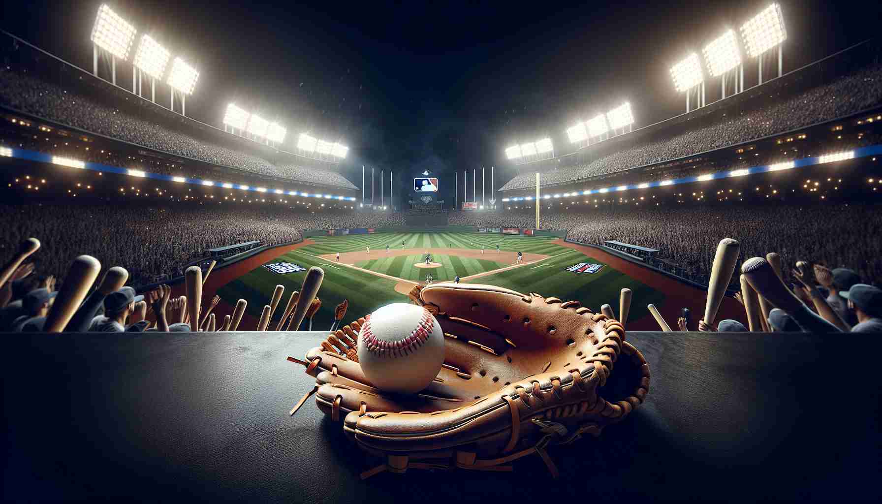 A high-definition, realistic image capturing an exciting showdown set to happen amid an intense Game 5 of the American League Championship Series. The image displays a close-up of a baseball, gloves, and the stadium crowded with cheering audience under glowing floodlights, encapsulating the heart-pounding atmosphere of anticipation and rivalry.