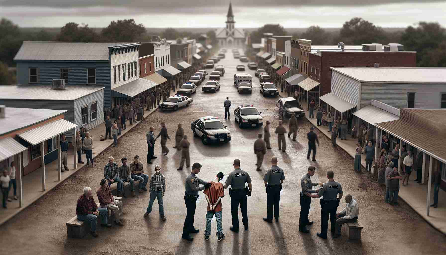 A high-definition photo depicting the aftermath of a concerning event in a generic small town, where a juvenile has been released, without any depictions of violence. In the scene, law enforcement and concerned citizens can be seen gathering, while the main focus remains on the released minor, signifying relief and continuation of life.