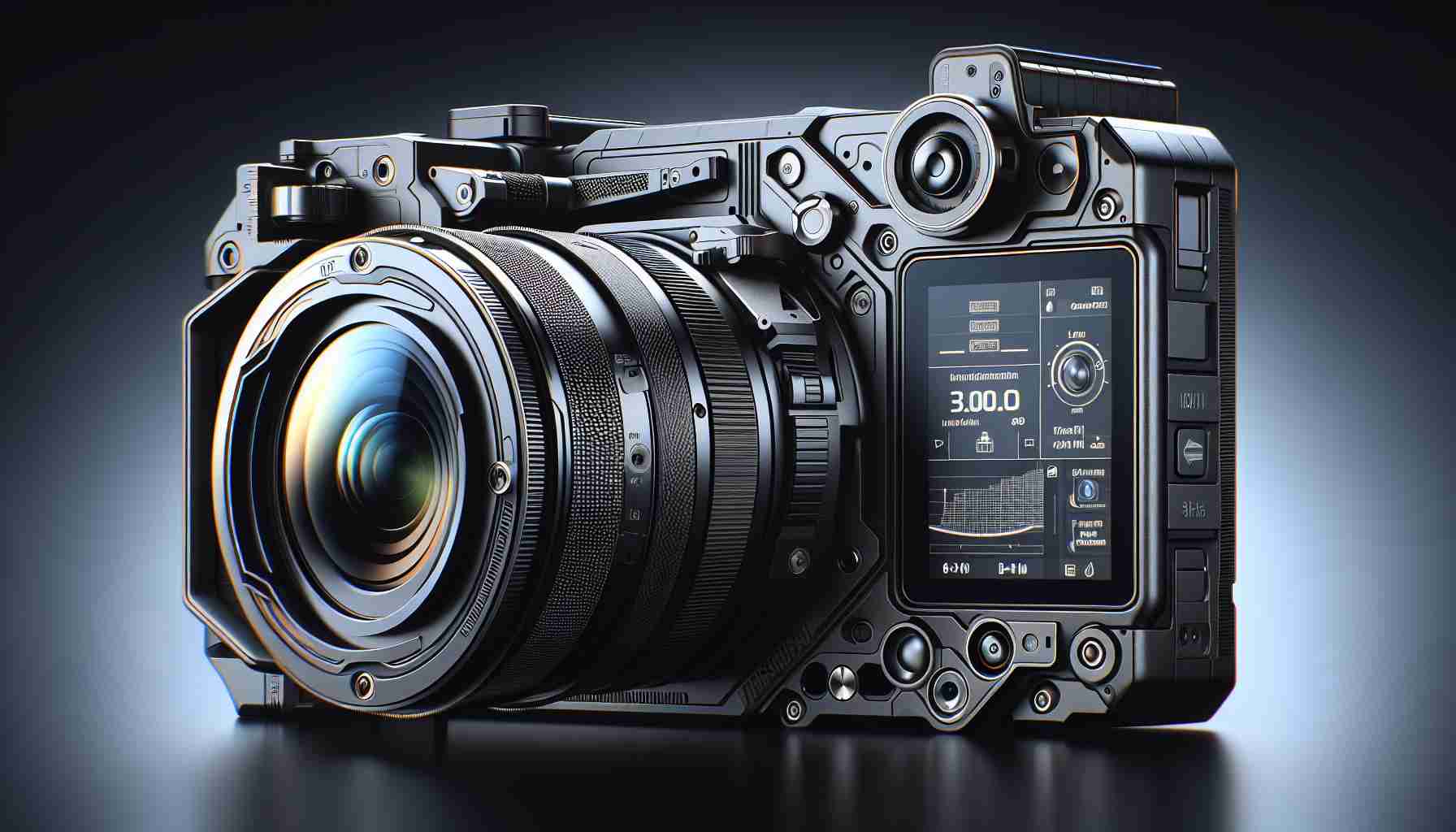 Generate a detailed high-definition image of a high-tech, versatile camera, dubbed as 'XtremeVision Cam'. It should showcase innovative features such as a large sturdy adjustable lens, ergonomic grip design, sleek modern casing, and digital interface displaying important camera settings. The image should emanate a sense of high quality and sophistication, conveying the camera's versatility and cutting-edge technology.