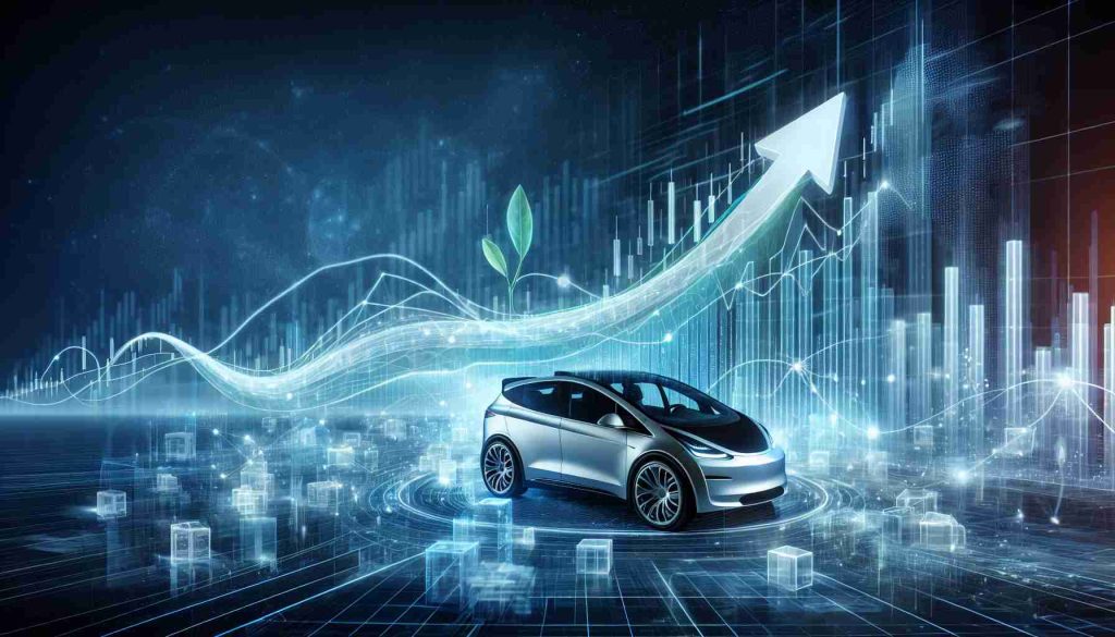 A realistic, high-definition image depicting the abstract concept of the future trajectory of a notable electric vehicle company's stock. Please include symbolic elements such as upward trending graphs, new technological advancements representing potential growth, and future innovations. This scene should not contain any company logos or specific mentions, but should convey the nuances of the tech industry's future.