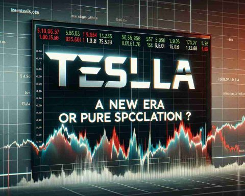 An HD image of a headline that reads "Tesla Shares: A New Era or Pure Speculation?". The headline is superimposed on top of a background of a stock market graph with dramatic ups and downs. The letters of the headline are bold and stand out against the graph. The graph showcases various market trends, with lines in various colors representing different data points. The overall aesthetic of the image is sophisticated and informative, appealing to finance experts and stock market enthusiasts. The image has a realistic feel to it.