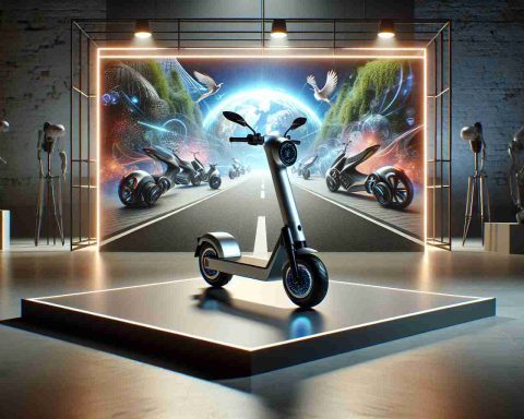 Visualize a high-definition realistic image of an upcoming electric scooter model. The scooter should exhibit futuristic design aspects, exemplifying next-generation technology and sustainability. The brand name or logo is not specifically mentioned, but the scene implies anticipation and excitement for its imminent launch.