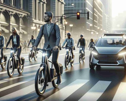 A high-definition, realistic image of urban commutes being revolutionized. A scene showcasing the rise of contact electric bikes. Picture a bustling city street with bike lanes being populated predominantly by these sleek, futuristic contact electric bikes. Adults of various genders and descents confidently navigating their way through the urban landscape. Focus on the details of the electric bikes; elegant design, bright LED lights, the soft electrical hum, and cyclists effortlessly zipping past cars stuck in morning traffic.