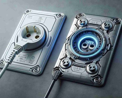 Realistic HD image showing a comparision between a traditional 120 volt electrical outlet and a futuristic, technologically advanced outlet. The modern outlet exudes an air of radical innovation, signalling a possible end of the classic design.