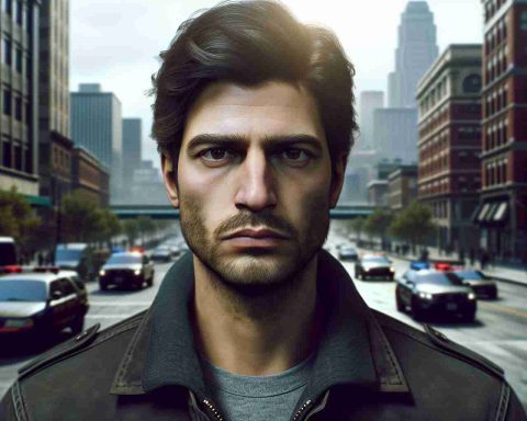 A high-definition, realistic image of a well-known male music producer facing hypothetical legal allegations, featuring a serious expression and an urban backdrop.