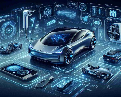 High-resolution, realistic image illustrating the exciting, future advancements in the world of electric cars. Show various innovative aspects, such as futuristic design elements, new charging technologies, and breakthroughs in battery technology. Also, incorporate a sense of anticipation to represent the message 'The Future of Your Favorite Cars Awaits'.