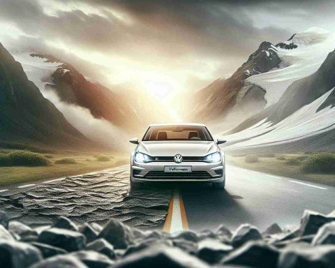 Create a realistic, high definition image showcasing the concept of a bold transformation using a Volkswagen automobile. This transformation should visually interpret a progression towards stability. This could be represented by the car receiving significant upgrades or modifications, or by a comparison of an old model to a new model. The background could illustrate a journey from a tumultuous or rocky path leading to a smooth and stable road, symbolizing stability.