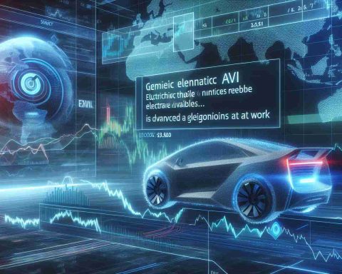 High-definition, realistic illustration of a futuristic stock market chart showing a surge in a generic electric vehicle company's premarket values. Highlight the concept of AI-driven trading systems with a graphical interface showing advanced algorithms at work and predictive analytics.