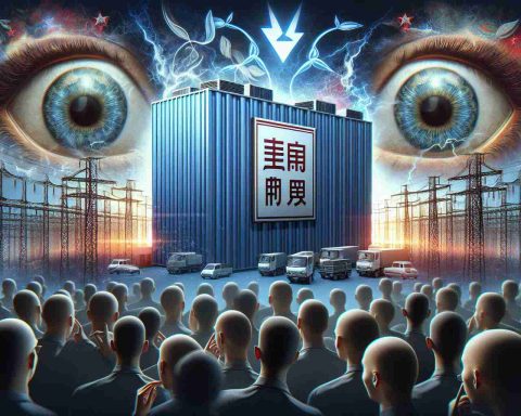 Generate a realistic high definition image depicting the following scenario: A flurry of insider activity has taken place at a renowned energy storage company located in China, known as Anchu Energy. Display the company's emblem in the foreground. Accompany it with a dramatic background showing abstract representations of energy storage technology, surrounded by figurative illustrations of raised eyebrows to symbolize the curiosity and skepticism of the observers.