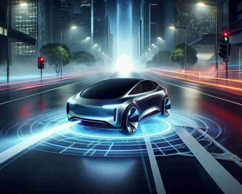 High definition, realistic imagery detailing the grand reveal of a future milestone for a cutting-edge autonomous vehicle technology from a renowned electric car manufacturer. The scene should encompass the breakthrough achievement in autonomous driving, with a sleek, modern electric car engaged in autonomous navigation through a dynamic environment without any driver inputs.