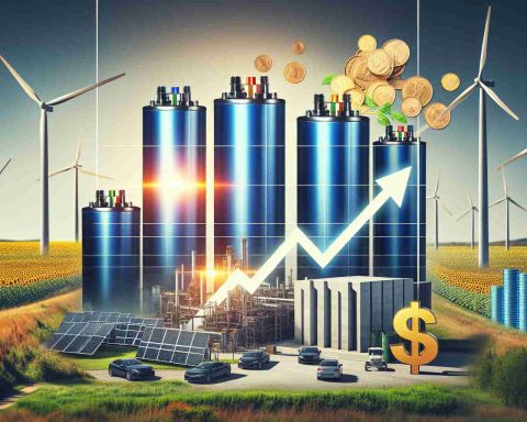 A high-definition, realistic image that represents the concept of booming batteries contributing to economic growth. The setting is Kansas. Show a graph indicating economic growth and a large industrial facility that produces state-of-the-art batteries. Include elements such as wind turbines and sunflowers to represent Kansas. Additionally, include symbols of economic prosperity, such as a rising arrow, a graph with an upward trend, or stacks of coins, to indicate economic growth.