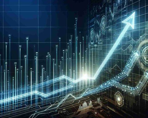 High-definition image depicting an ascending line graph indicating a stock increase, with a futuristic technology motif. The title of the graph is 'Decoding Future Tech Trends'. Note, the graph lines and layout will be abstract and do not represent any specific company's stock or financial performance.