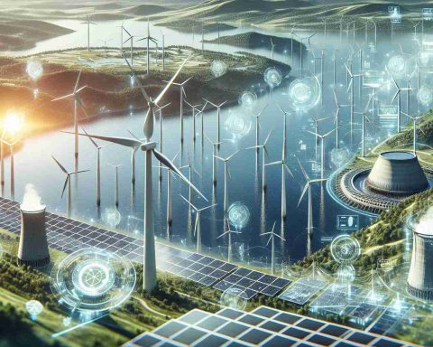 A high-definition, realistic image showcasing a futuristic view of sustainable energy solution. Depict a scene where renewable energy sources such as wind, solar and hydroelectric power are being harnessed efficiently. Include innovative technologies, with powerful turbines, sleek solar panels and advanced hydroelectric facilities, all contributing to a clean and green energy future.