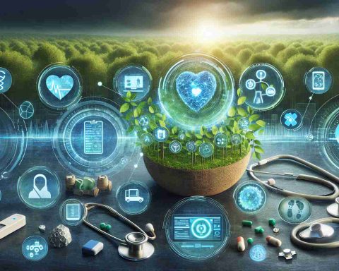 A high definition, realistic image that visually represents 'The Secret to Sustainable Healthcare Innovation'. Depict various modern technologies like artificial intelligence algorithms, wearable health trackers, digital medical records, and telemedicine tools. Offset these against a backdrop representing sustainability, perhaps showing a green, thriving forest, symbolizing the longevity and ongoing growth that these technologies bring to the healthcare sector.