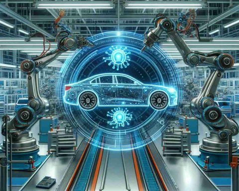 A detailed, high-definition image symbolizing the revolution of Artificial Intelligence (AI) in the automotive industry. Visual elements could include a futuristic, technologically advanced car assembly line with advanced robotics and machine learning systems in action. Integrate elements of digital transformation indicating how AI is revamping the iconic automotive brand. Please avoid logos and specific brand indicators to remain generic.