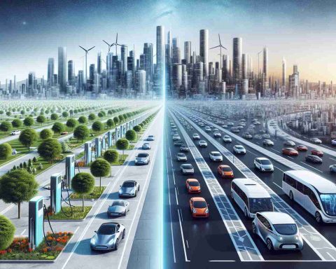 A high-definition, realistic illustration of the future landscape of motor vehicles. This image depicts the stark contrast between two potential scenarios: electric revolution and autonomous evolution. On one side, it showcases a bustling ecosystem of vehicles powered by sustainable and clean electric energy, lined up at innovative charging stations. On the other side, the future unfolds with vehicles boasting advanced design, moving smoothly through city streets without human intervention, signifying the autonomous evolution. This illustration captures the ongoing debate in the automotive industry, bridging the gap between present realities and future wonders.