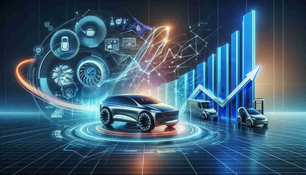 Create a high-definition, realistic illustration capturing the concept of 'Automotive Innovation'. The image could embody elements representing futurism, like cutting-edge car designs, advanced technology implementations (e.g. autonomous driving), and innovative energy solutions (like electric charging stations). Alongside should be a glimpse of a 3D graph or chart, indicating the upward trend of an anonymous car company's earnings. The setting could be on a stylized futuristic background. Please note the image doesn't represent any specific real-world company or individual.