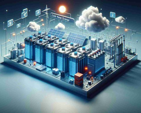 Generate an HD image illustrating CGN New Energy's innovation in energy storage. The focus should a Battery Energy Storage System (BESS), demonstrating its components and how it functions to revolutionize the way energy is stored. The depiction should be realistic and detailed, emphasizing the transformative potential of this technology.