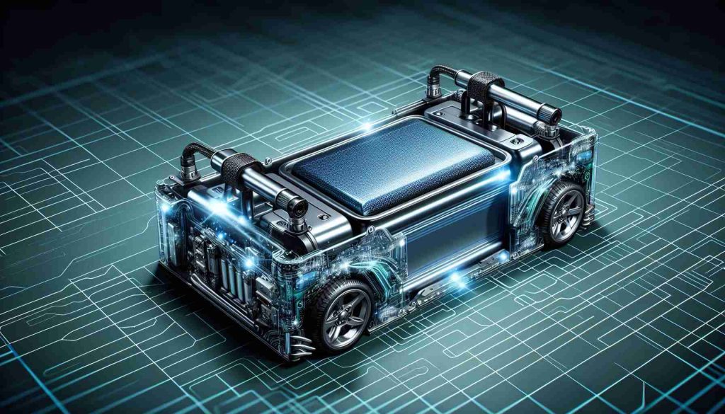 Generate a high-definition, realistic image of a concealed, sophisticated battery which symbolises a new era of technological solutions. This futuristic battery is associated with an innovative electric car manufacturer and is expected to propel the industry forward.