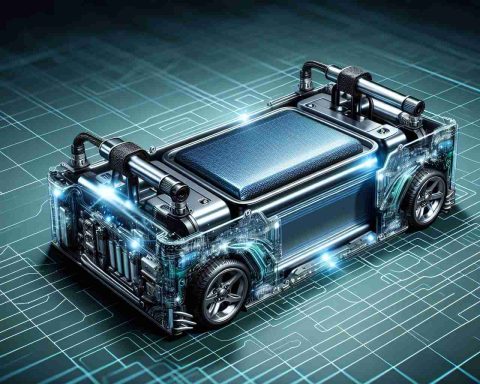 Generate a high-definition, realistic image of a concealed, sophisticated battery which symbolises a new era of technological solutions. This futuristic battery is associated with an innovative electric car manufacturer and is expected to propel the industry forward.