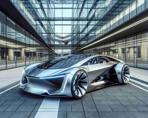 Generate an ultra-high-definition photo of an innovative futuristic electric car from an unspecified brand, parked in a modern urban setting. The car should look sleek, represent advanced technology, and could potentially be seen as a powerful symbol of future transportation.